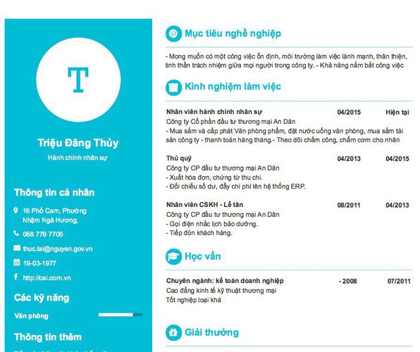 Mẫu CV Hành chính nhân sự