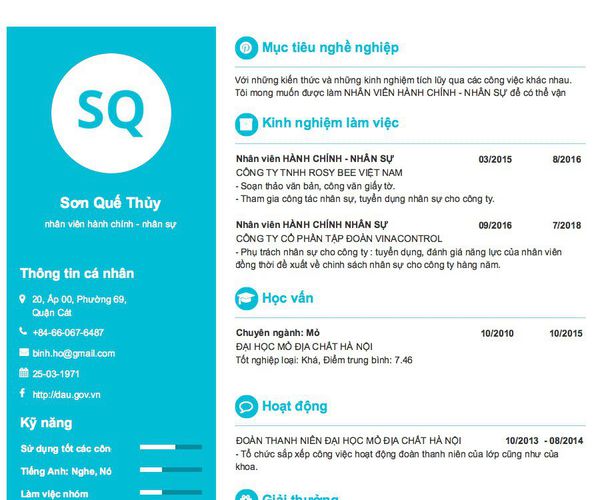 Mẫu CV nhân viên hành chính - nhân sự