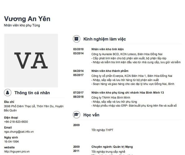 Gợi ý cách viết Mẫu CV tham khảo Nhân viên kho phụ Tùng