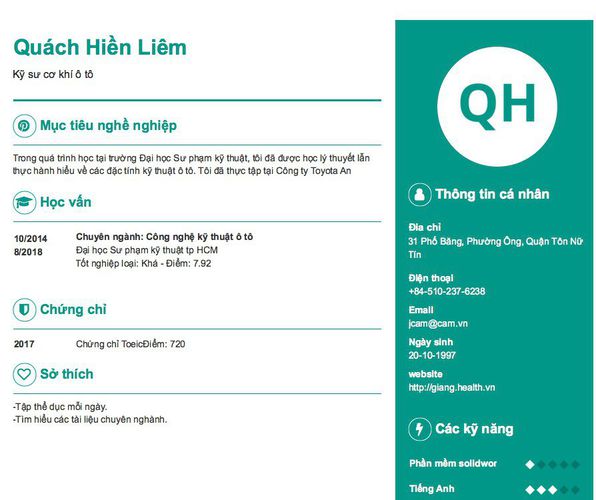 Gợi ý cách viết Mẫu CV tham khảo Kỹ sư cơ khí ô tô