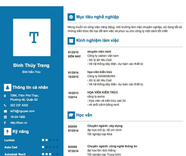Gợi ý cách viết Mẫu CV tham khảo BIM Kiến Trúc
