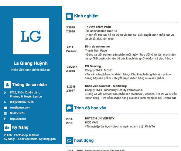 Mẫu CV Nhân viên hành chính nhân sự
