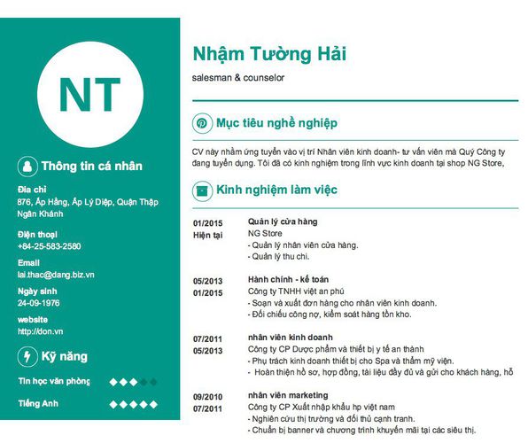 Gợi ý cách viết Mẫu CV tham khảo salesman & counselor