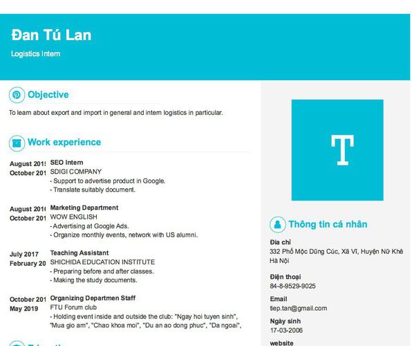 Gợi ý cách viết Mẫu CV tham khảo Logistics Intern