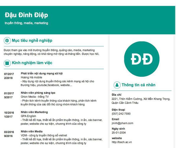Gợi ý cách viết Mẫu CV tham khảo truyền thông, media, marketing