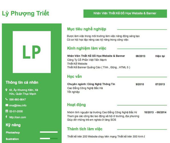 Mẫu CV Nhân Viên Thiết Kế Đồ Họa Website & Banner