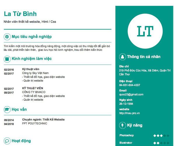 #6959 Mẫu CV Nhân viên thiết kế website, Html / Css thiết kế chuẩn nhất ...