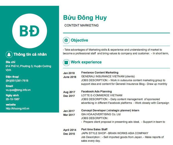 Gợi ý cách viết Mẫu CV tham khảo   CONTENT MARKETING