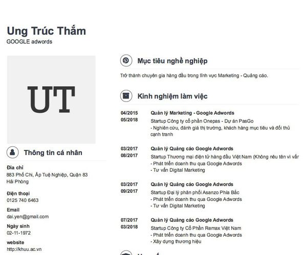 Gợi ý cách viết Mẫu CV tham khảo GOOGLE adwords