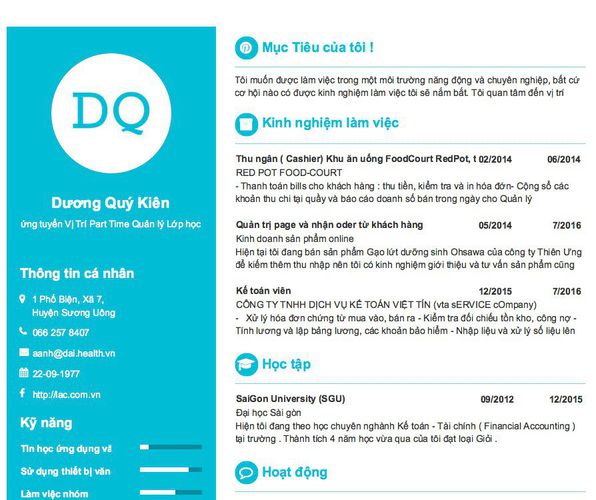 Gợi ý cách viết Mẫu CV tham khảo ứng tuyển Vị Trí Part Time Quản lý Lớp học