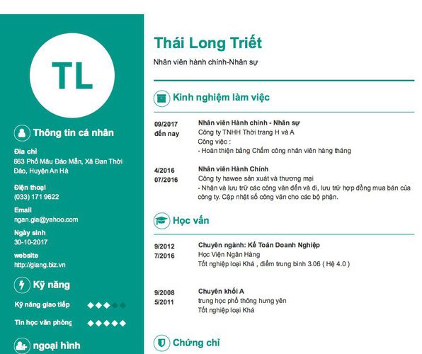 Mẫu CV Nhân viên hành chính-Nhân sự