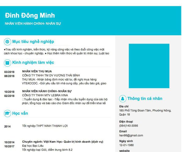 Mẫu CV NHÂN VIÊN HÀNH CHÍNH- NHÂN SỰ
