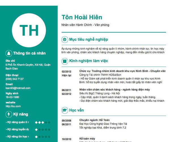 Mẫu CV Nhân viên Hành Chính - Văn phòng