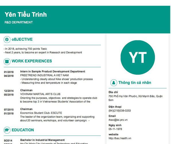 Gợi ý cách viết Mẫu CV tham khảo R&D DEPARTMENT