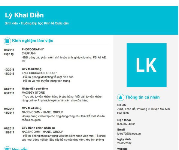 Gợi ý cách viết Mẫu CV tham khảo Sinh viên - Trường Đại học Kinh tế Quốc dân