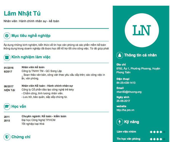 Mẫu CV Nhân viên  Hành chính nhân sự - kế toán