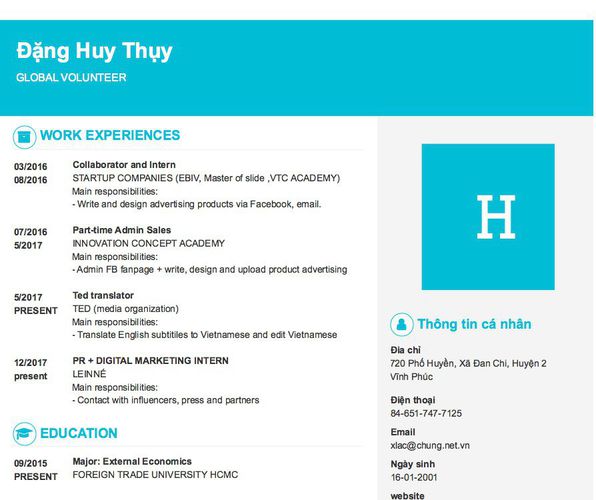 Mẫu CV GLOBAL VOLUNTEER