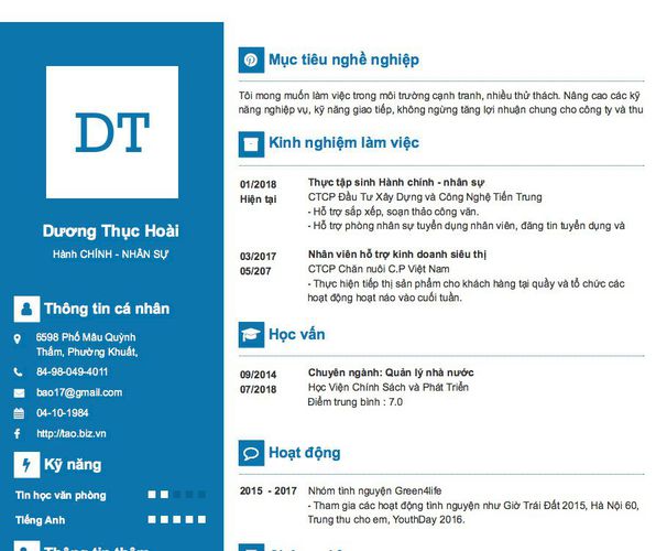 Mẫu CV Hành CHÍNH - NHÂN SỰ