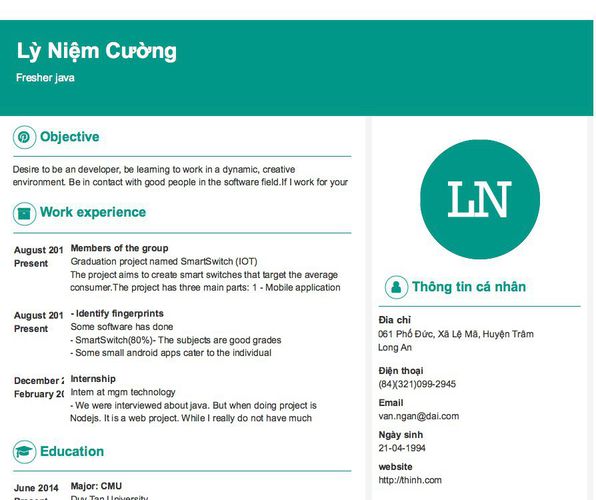 Gợi ý cách viết Mẫu CV tham khảo Fresher java