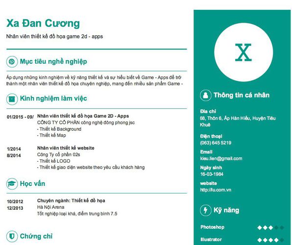 Mẫu CV Nhân viên thiết kế đồ họa game 2d - apps