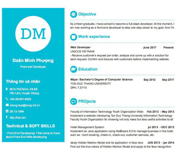 Gợi ý cách viết Mẫu CV tham khảo Front-end Developer