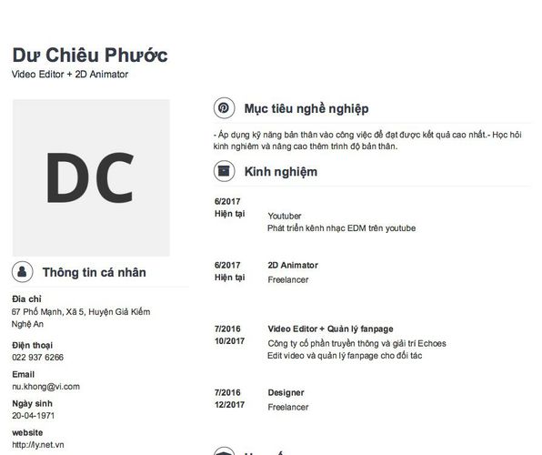 Gợi ý cách viết Mẫu CV tham khảo Video Editor + 2D Animator