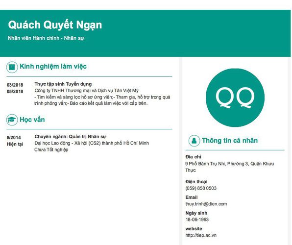 Mẫu CV Nhân viên Hành chính - Nhân sự