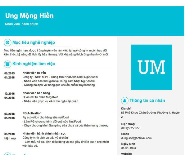 Mẫu CV Nhân viên  hành chính