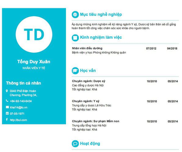 Gợi ý cách viết Mẫu CV tham khảo NHÂN VIÊN Y TẾ