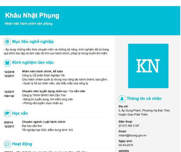 Mẫu CV Nhân viên hành chính văn phòng