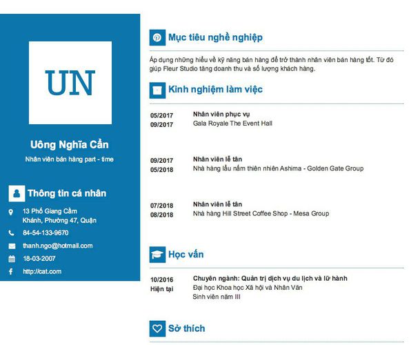 Gợi ý cách viết Mẫu CV tham khảo Nhân viên bán hàng part - time