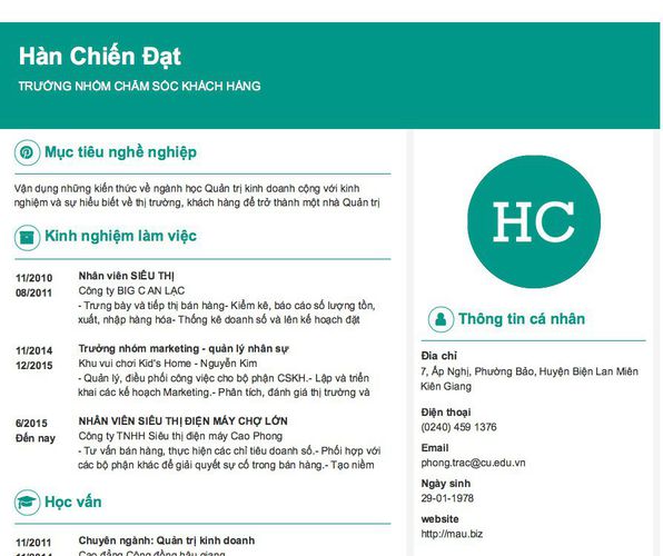 Gợi ý cách viết Mẫu CV tham khảo TRƯỞNG NHÓM CHĂM SÓC KHÁCH HÀNG