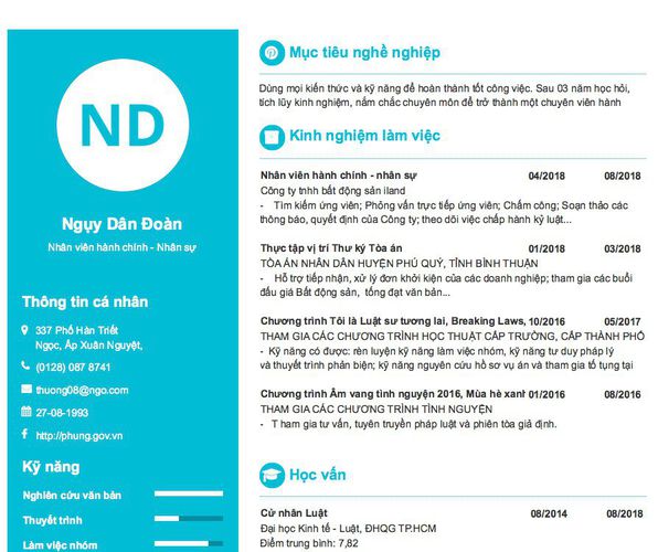 Mẫu CV Nhân viên hành chính - Nhân sự