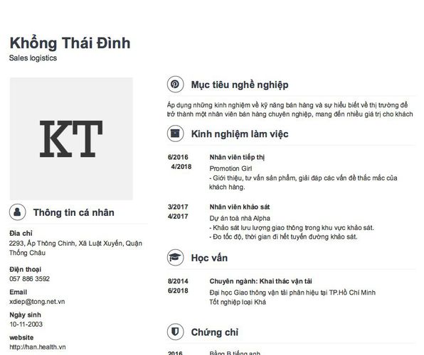 Mẫu CV Sales logistics