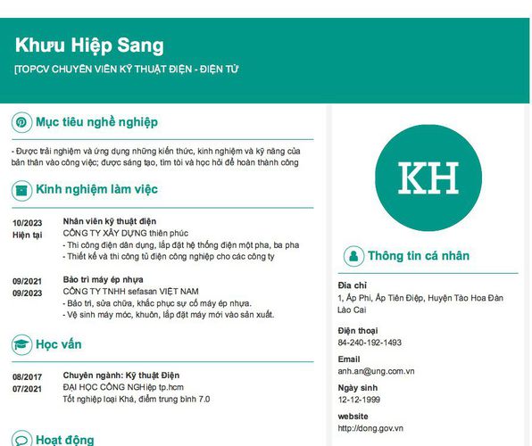 Gợi ý cách viết Mẫu CV tham khảo [TOPCV CHUYÊN VIÊN KỸ THUẬT ĐIỆN - ĐIỆN TỬ