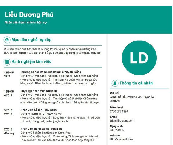 Mẫu CV Nhân viên hành chính nhân sự