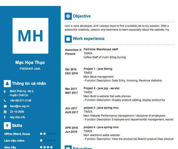 Gợi ý cách viết Mẫu CV tham khảo FRESHER JAVA