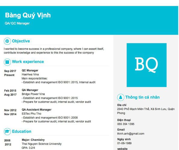 Gợi ý cách viết Mẫu CV tham khảo QA/ QC Manager