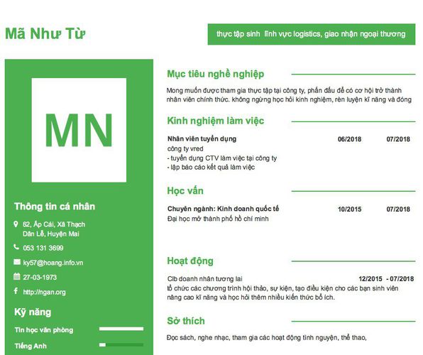 Gợi ý cách viết Mẫu CV tham khảo thực tập sinh  lĩnh vực logistics, giao nhận ngoại thương