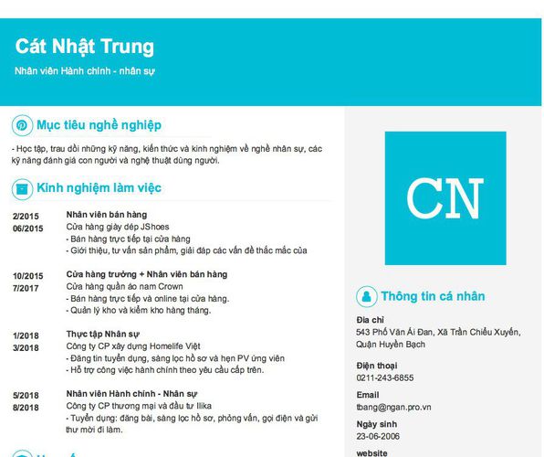 Mẫu CV Nhân viên Hành chính - nhân sự