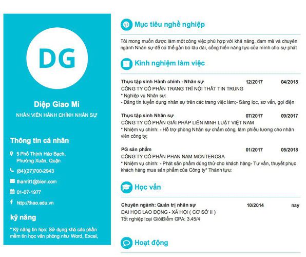 Mẫu CV NHÂN VIÊN HÀNH CHÍNH NHÂN SỰ