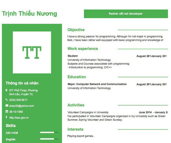 Gợi ý cách viết Mẫu CV tham khảo fresher c#/.net developer
