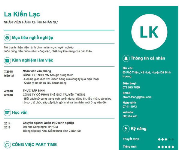 Mẫu CV NHÂN VIÊN HÀNH CHÍNH NHÂN SỰ