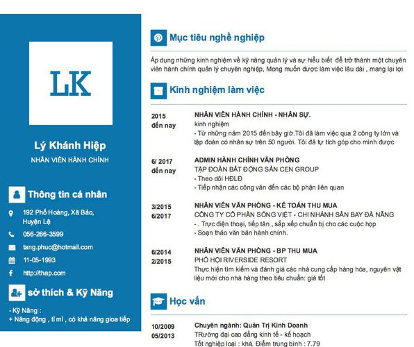 Mẫu CV NHÂN VIÊN HÀNH CHÍNH