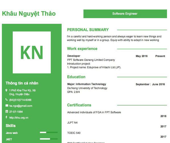 Gợi ý cách viết Mẫu CV tham khảo Software Engineer