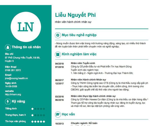 Mẫu CV nhân viên hành chính nhân sự