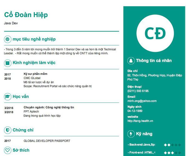 Gợi ý cách viết Mẫu CV tham khảo Java Dev