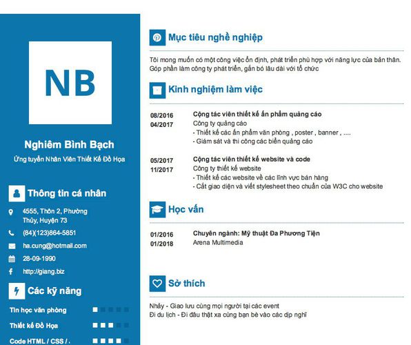 Mẫu CV Ứng tuyển Nhân Viên Thiết Kế Đồ Họa