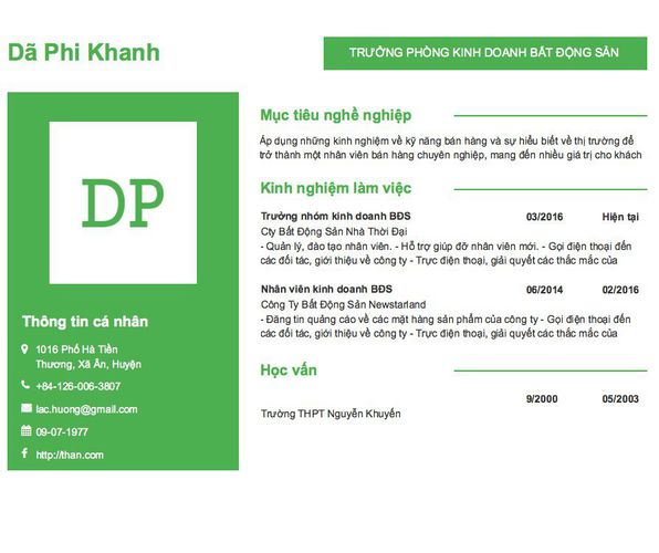 Gợi ý cách viết Mẫu CV tham khảo TRƯỞNG PHÒNG KINH DOANH BẤT ĐỘNG SẢN