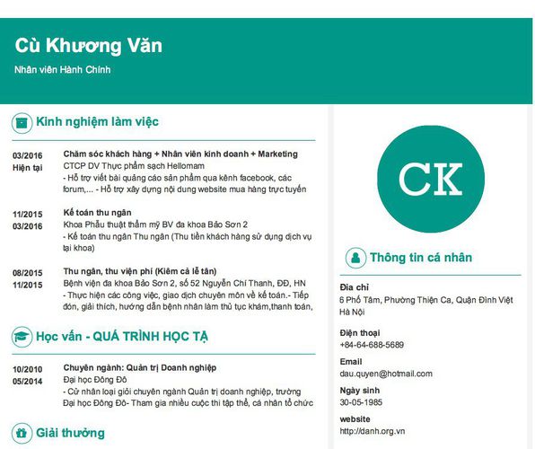 Mẫu CV Nhân viên Hành Chính